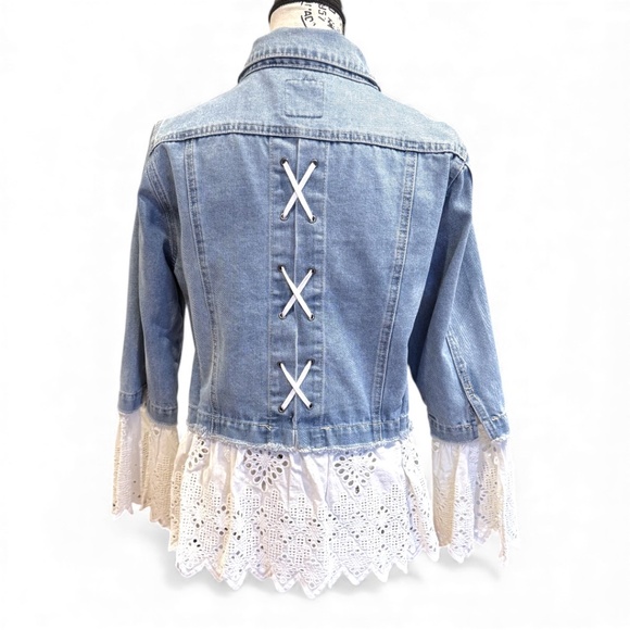 C&C California Denim Jacket with Lace Hem & Lace Cuffs – Size L - Picture 3 of 11